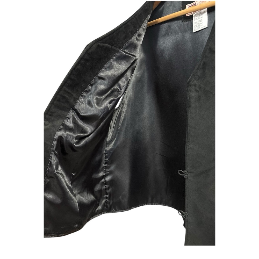 VTG Faded Glory Black Suede Leather Women's L Vest Frog Closure Western Y2K Boho - Picture 5 of 8